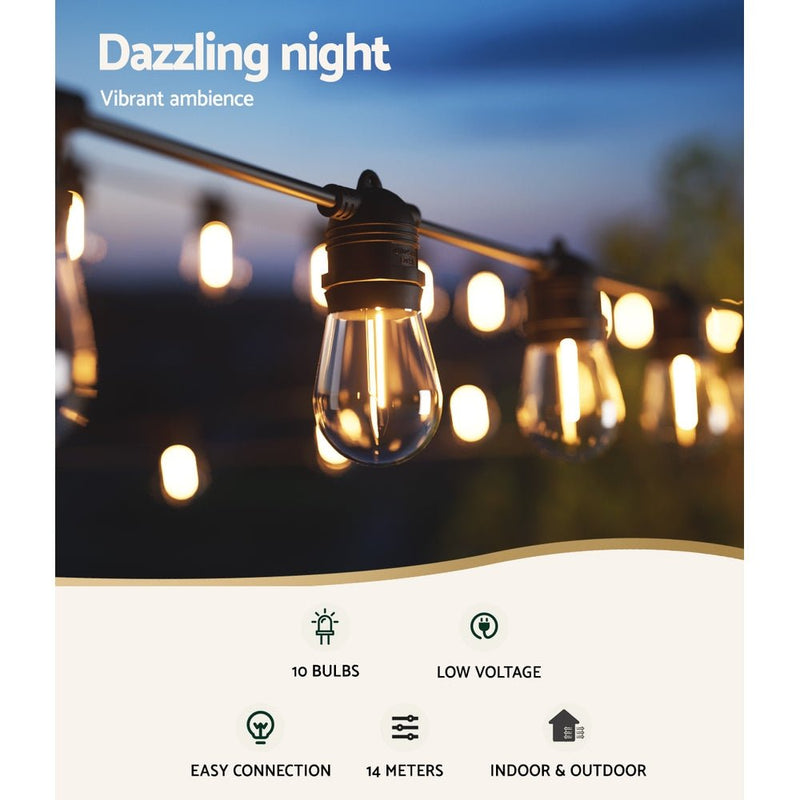 Occasions > Christmas > Outdoor Decorations & Lights - 14m Festoon Lights Christmas Fairy String Lights Outdoor Party Garden Decor - Garden Yard