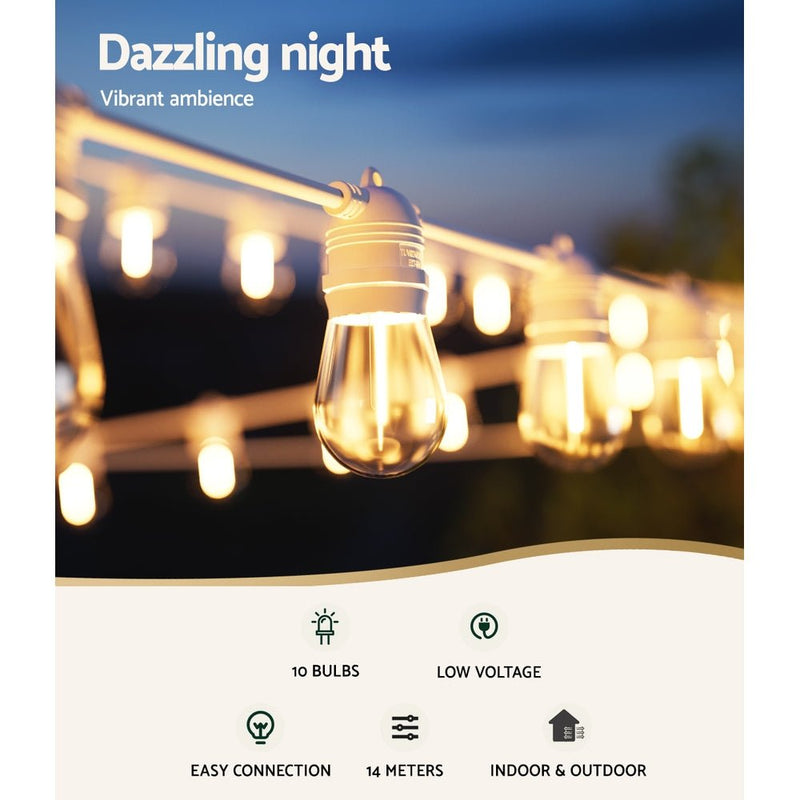 Occasions > Christmas > Outdoor Decorations & Lights - 14M LED Festoon Light Outdoor String Light Christmas Wedding Party Decorations - Garden Yard