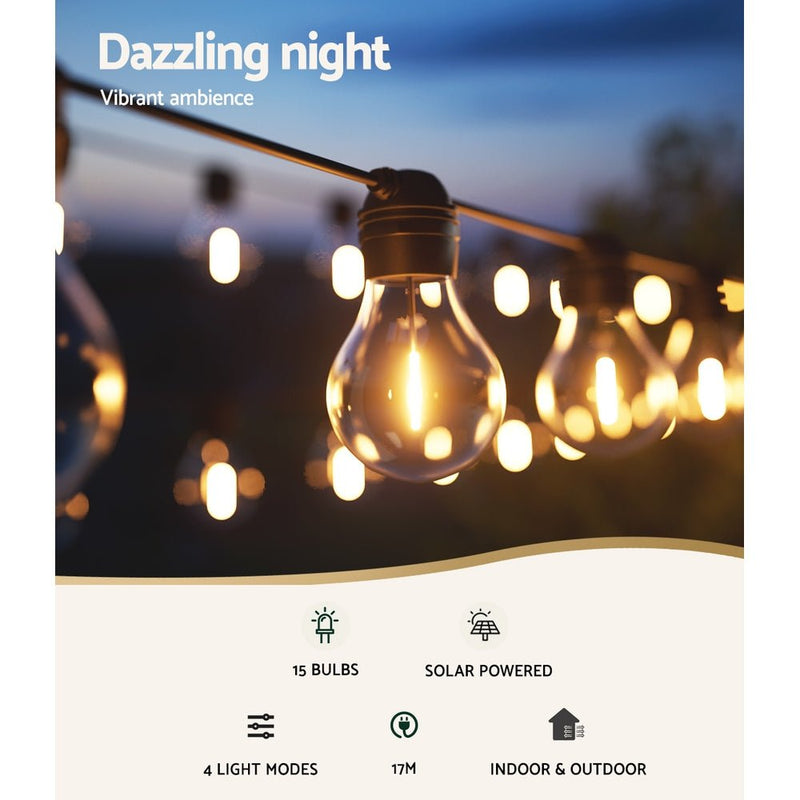 Occasions > Christmas > Outdoor Decorations & Lights - 17m Solar Festoon Lights Outdoor LED String Light Christmas Decorations 2pcs - Garden Yard