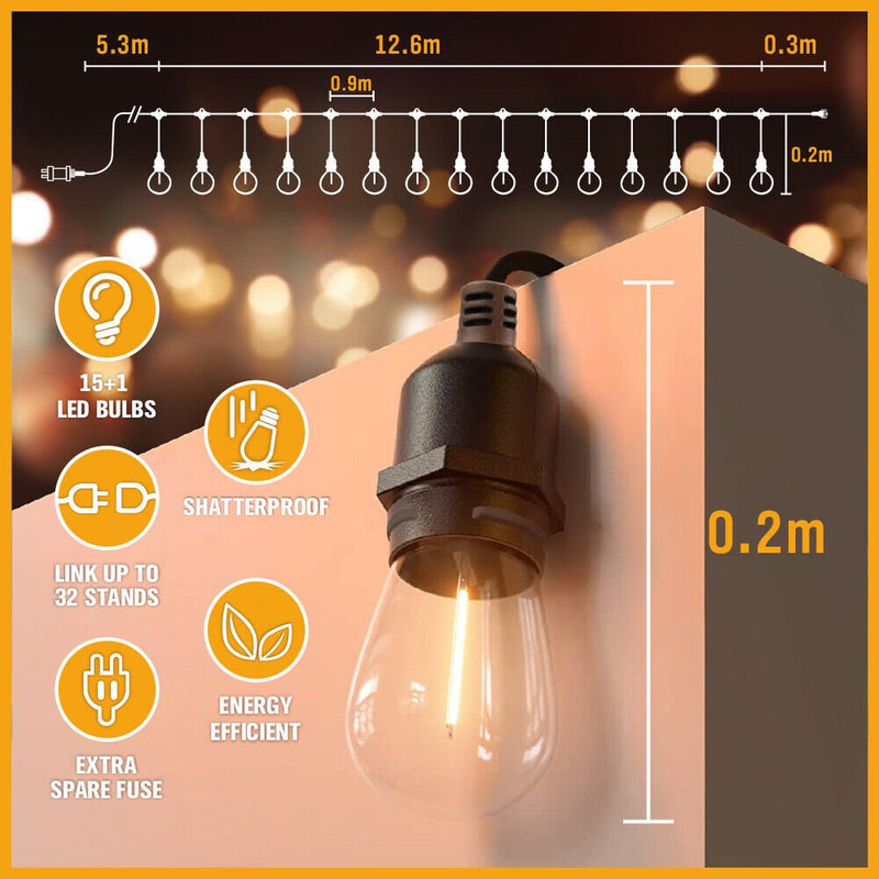 Occasions > Christmas > Outdoor Decorations & Lights - Solar Power 15 LED 18.2M Festoon String Lights Wedding Party WaterProof - Garden Yard