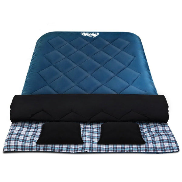 Outdoor Recreation > Camping > Sleeping Bags - Weisshorn Sleeping Bag Double Pillow Thermal Camping Hiking Tent Blue - 10&deg;C - Garden Yard