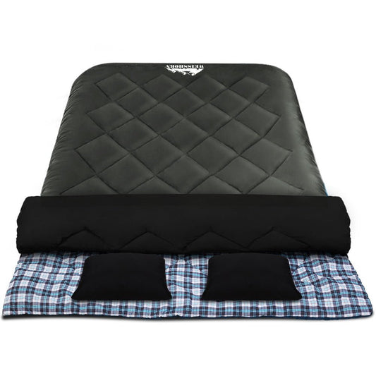 Outdoor Recreation > Camping > Sleeping Bags - Weisshorn Sleeping Bag Double Pillow Thermal Camping Hiking Tent Grey - 10&deg;C - Garden Yard