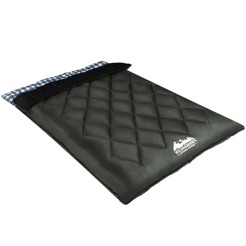 Outdoor Recreation > Camping > Sleeping Bags - Weisshorn Sleeping Bag Double Pillow Thermal Camping Hiking Tent Grey - 10&deg;C - Garden Yard