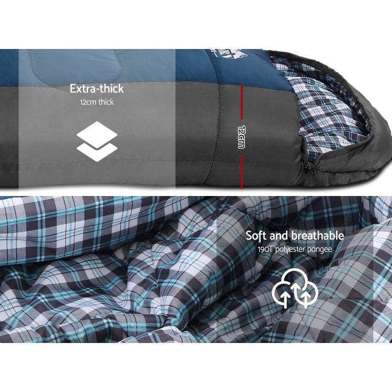 Outdoor Recreation > Camping > Sleeping Bags - Weisshorn Sleeping Bag Single Thermal Camping Hiking Tent Blue - 20°C - Garden Yard