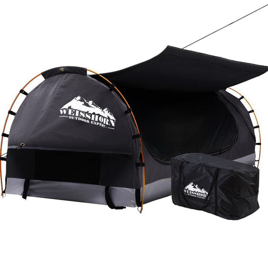 Outdoor Recreation > Camping > Tents - Weisshorn King Single Swag Camping Swags Canvas Free Standing Dome Tent Grey - Garden Yard