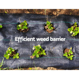 Diagram illustrating water and air passing through breathable porous woven of 0.915 metres width and 50 metres length weed mat fabric to plant roots