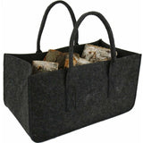 Charcoal grey felt firewood basket indoor packed with split red gum timber logs