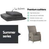 Grey removable zipped cushion covers for a wicker recliner chair, 7cm thick high-density foam