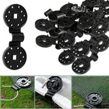 Black heavy duty plastic shade cloth clips 50 pack showing open and bulk clips.
