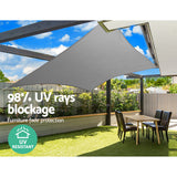 Heavy duty 5m x 6m grey rectangle shade sail installed over outdoor patio deck