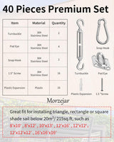 Shade sail fixing kit with turnbuckles, pad eyes, snap hooks and screws