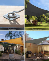 Shade sail fixing hardware shown in an outdoor installation in outdoor patio, Australian backyard etc