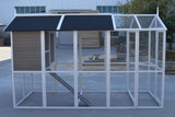Side view of the waterproof fir wood texture and secure galvanized mesh wire on the hen house