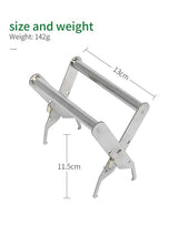 Size and weight of Stainless steel beehive frame grip holder and lifter tool against a neutral background