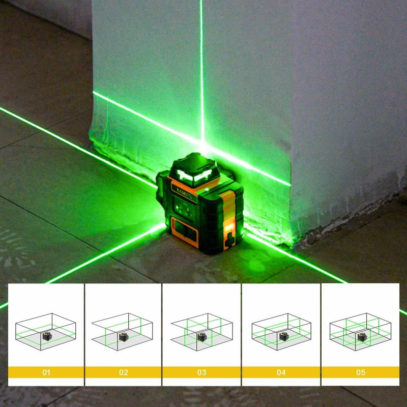 Tools > Industrial Tools > Measuring Tools & Sensors - KAIWEETS KT360A Green Laser Level 3 X 360° Rotary Self Leveling with 1 Rechargeable Battery - Garden Yard