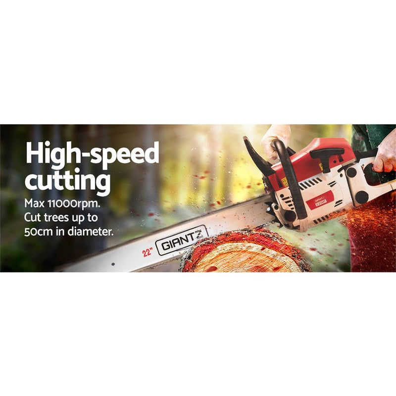 Tools > Power Tools > Chainsaws - Giantz Chainsaw Petrol 62CC 22" Bar Commercial E - Start Pruning Chain Saw,Giantz Chainsaw Petrol 62CC 22" Bar Commercial E - Start Pruning Chain Saw 5.2HP - Garden Yard