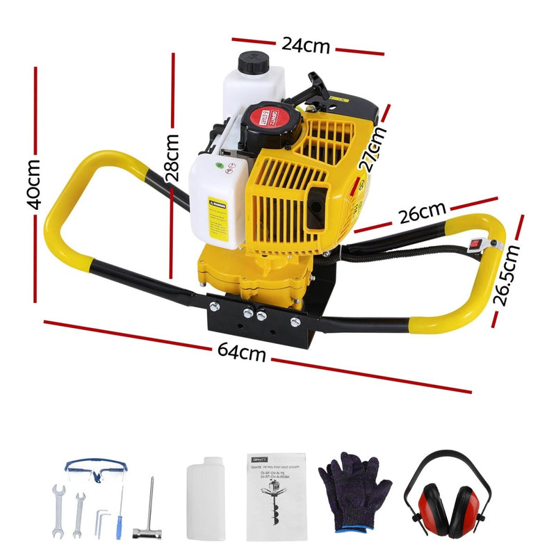 Tools > Power Tools > Outdoor Power Equipment - Giantz 74CC Post Hole Digger Motor Only Petrol Engine Yellow - Garden Yard