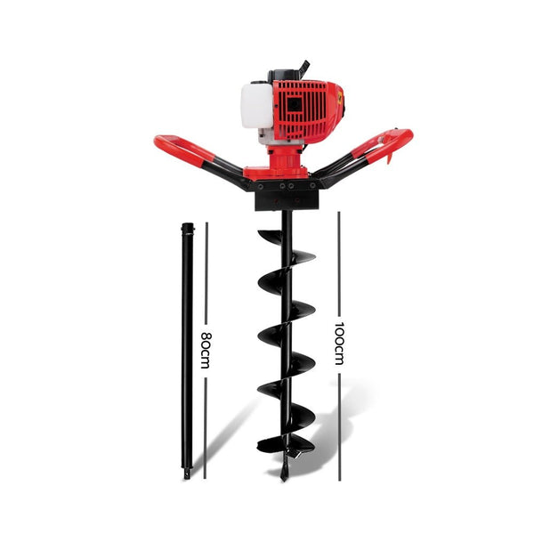 Tools > Power Tools > Outdoor Power Equipment - Giantz 80CC Post Hole Digger 200mm Petrol Drill Extension Bits Auger - Garden Yard