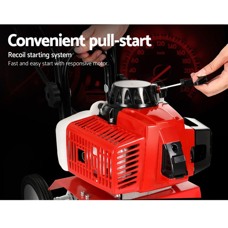 Tools > Power Tools > Outdoor Power Equipment - Giantz 88CC Tiller Garden Cultivator Rototiller 4 Blades Soil Plower Rotary Hoe - Garden Yard
