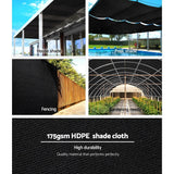 Multi-panel view demonstrating 3.66m wide 70 percent black shade cloth used for shade houses, pool shade, fencing, garden covers