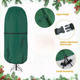 Close-up of the full-length side zipper and adjustable cinch straps on the Christmas tree protector cover.