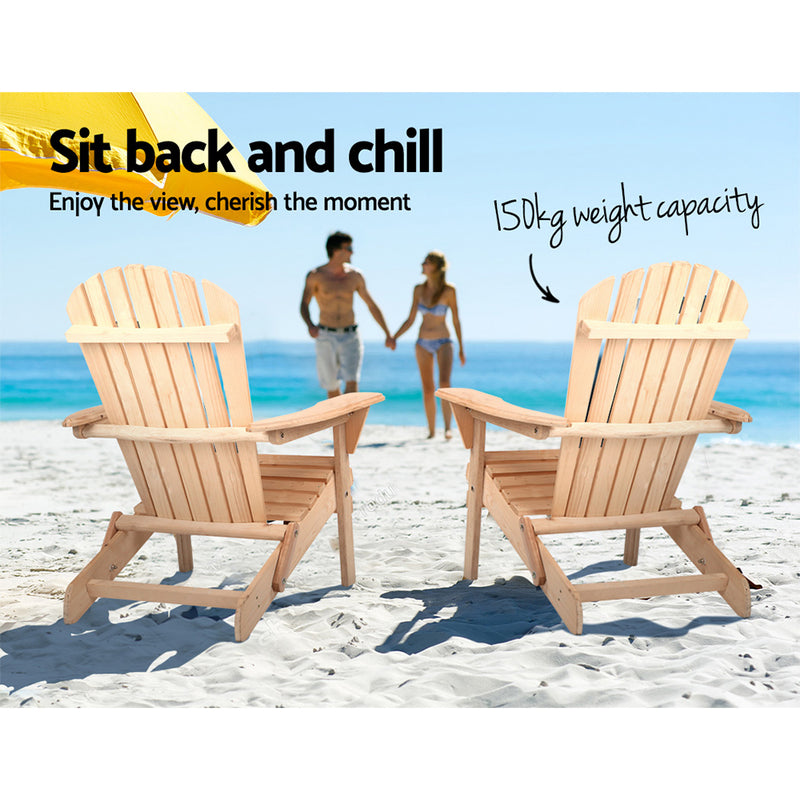 Gardeon Set of 2 Patio Furniture Outdoor Chairs Beach Chair Wooden Adirondack Garden Lounge