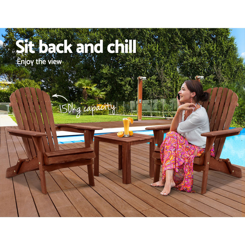 Gardeon 3PC Outdoor Setting Beach Chairs Table Wooden Adirondack Lounge Garden