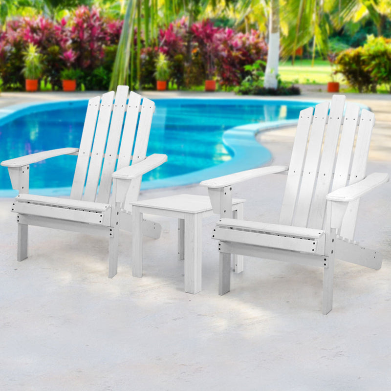 Gardeon Outdoor Sun Lounge Beach Chairs Table Setting Wooden Adirondack Patio Chair White