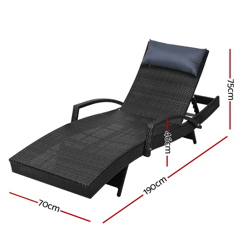 Gardeon Set of 2 Sun Lounge Outdoor Furniture Wicker Lounger Rattan Day Bed Garden Patio Black