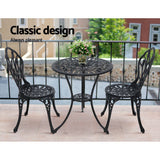 Gardeon 3PC Outdoor Setting Cast Aluminium Bistro Table Chair Patio Black