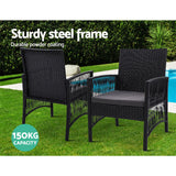 Gardeon Outdoor Furniture Dining Chairs Wicker Garden Patio Cushion Black 3PCS Tea Coffee Cafe Bar Set