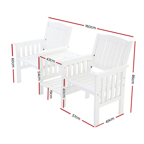 Gardeon Garden Bench Chair Table Loveseat Wooden Outdoor Furniture Patio Park White