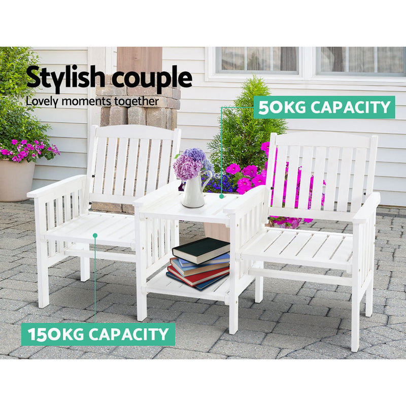 Gardeon Garden Bench Chair Table Loveseat Wooden Outdoor Furniture Patio Park White