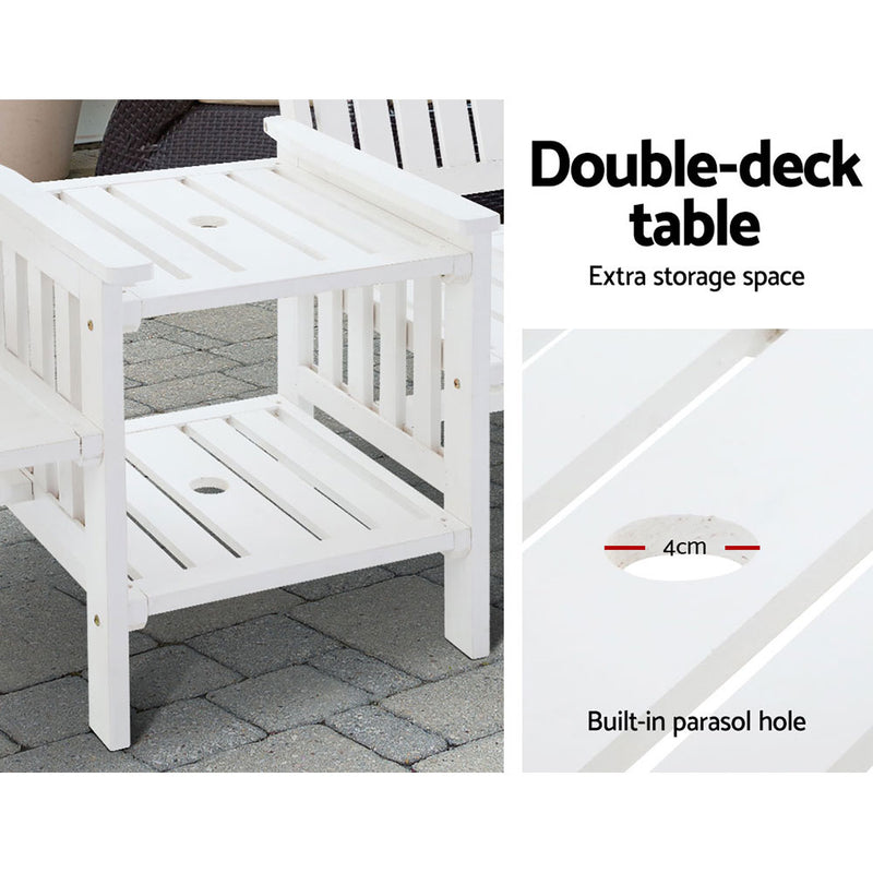 Gardeon Garden Bench Chair Table Loveseat Wooden Outdoor Furniture Patio Park White