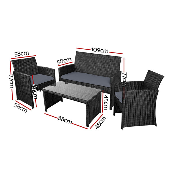 Gardeon Rattan Furniture Outdoor Lounge Setting Wicker Dining Set w/Storage Cover Black