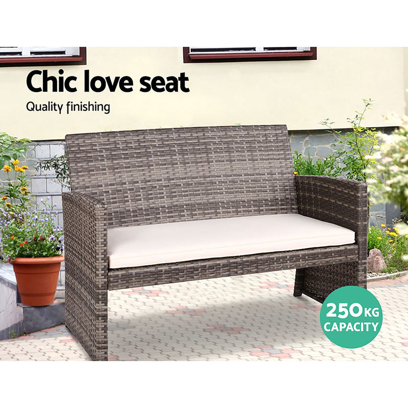 Gardeon Rattan Furniture Outdoor Lounge Setting Wicker Dining Set w/Storage Cover Mixed Grey