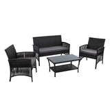 Gardeon 4 PCS Outdoor Furniture Lounge Setting Wicker Dining Set Black