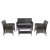 Gardeon 4 PCS Outdoor Furniture Lounge Setting Wicker Dining Set Grey