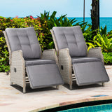 Gardeon Set of 2 Recliner Chairs Sun lounge Outdoor Furniture Setting Patio Wicker Sofa Grey