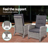 Gardeon Outdoor Setting Recliner Chair Table Set Wicker lounge Patio Furniture Grey