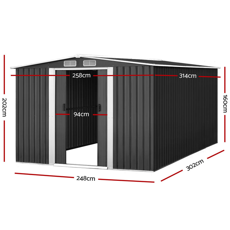 Giantz Garden Shed Outdoor Storage Sheds 2.58x3.14x2.02M Workshop Metal Base Grey