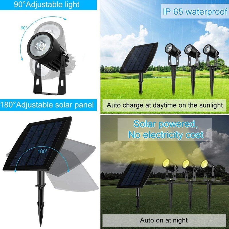 3 x LED Spotlights Powered Solar Garden Lights Outdoor Waterproof (Warm White)