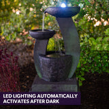 PROTEGE Solar Fountain Water Feature Outdoor Bird Bath with LED Lights - Charcoal