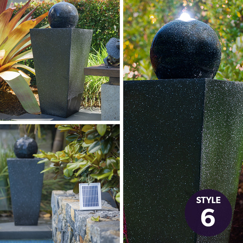 PROTEGE Solar Fountain Water Feature Outdoor Bird Bath with LED Lights - Charcoal