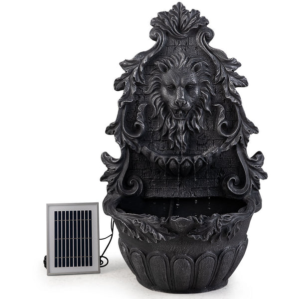 PROTEGE Lion Head Solar Powered Water Feature Fountain, Wall Mount or Freestanding with Lighting