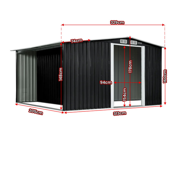 Wallaroo Garden Shed with Semi-Close Storage 6*8FT - Black