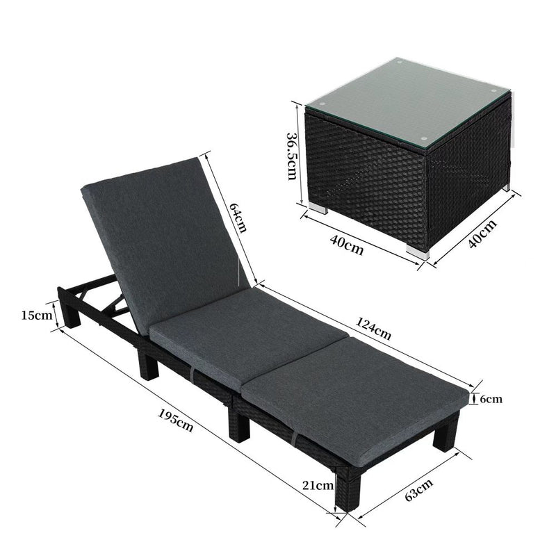 Black Rattan Sunlounge Set with Joining Coffee Table