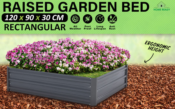 Home Ready 120 x 90 x 30cm Grey Raised Garden Bed Galvanised Steel Planter