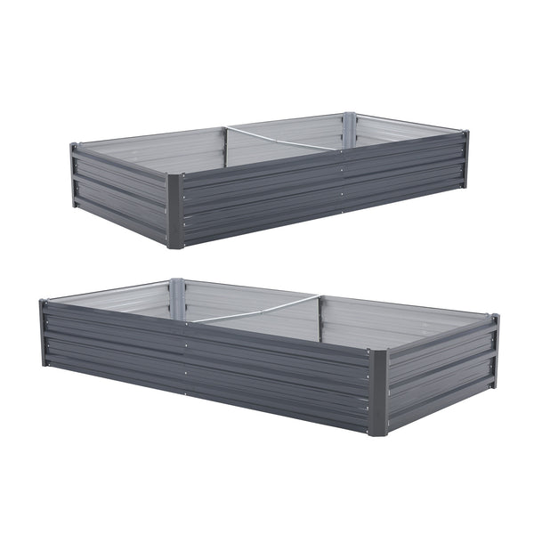 Home Ready 2 Set 180 x 90 x 30cm Grey Raised Garden Bed Galvanised Steel Planter