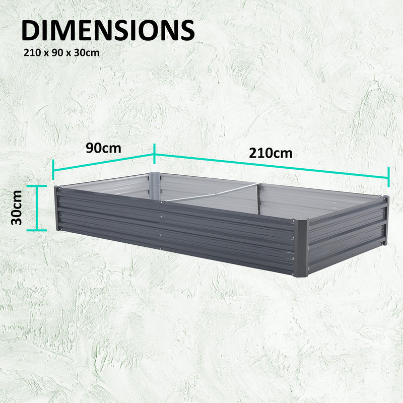 Home Ready 2 Set 210 x 90 x 30cm Grey Raised Garden Bed Galvanised Steel Planter